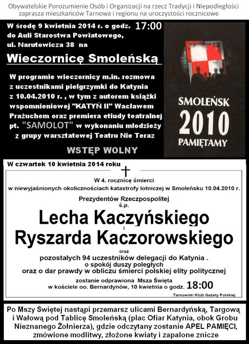 4 rocznica katastrofy smoleńskiej w Tarnowie